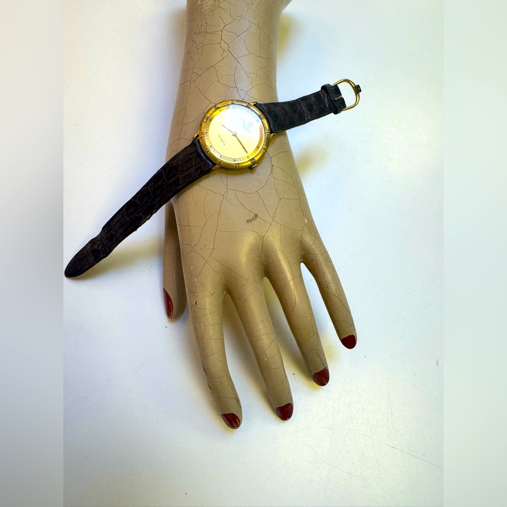 Christian Bernard Paris France rare vintage gold plated quartz-alligator band